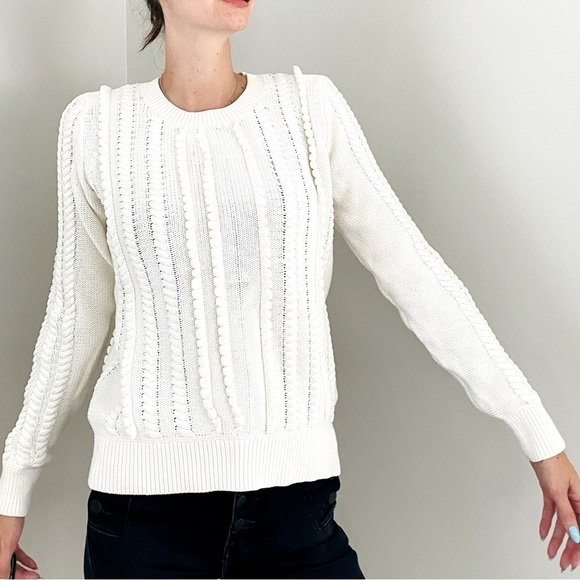 Banana Republic Chunky Cable Knit Crewneck Pullover Sweater , S White - Picture 3 of 13